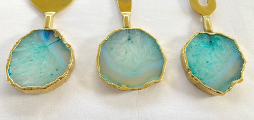 Set of 3 Aqua Agate Cheese Knives/Spreaders